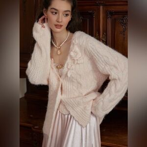 Lacemade Pink Chiffon Cake Cardigan 3D Floral Details Soft Cozy Cottagecore S